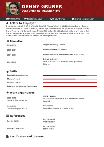 Customer Representative  resume example